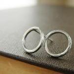  Silver circle studs, textured and oxidized