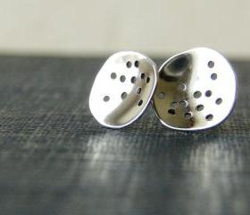  Sterling silver studs. Recycled silver disc earrings.