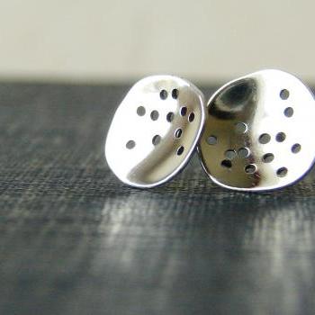  Sterling silver studs. Recycled silver disc earrings.