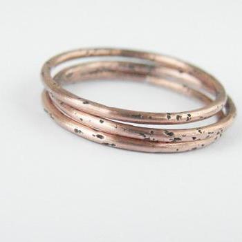  Minimalist copper stacking rings. Set of three simple bands.