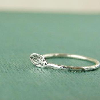  Silver leaf ring. Delicate textured ring in sterling silver.